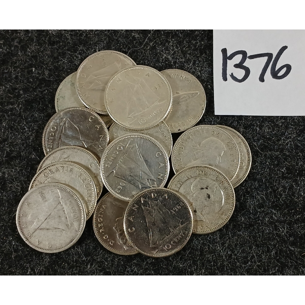 LOT OF 15 - 1955-1968 CDN SILVER DIMES