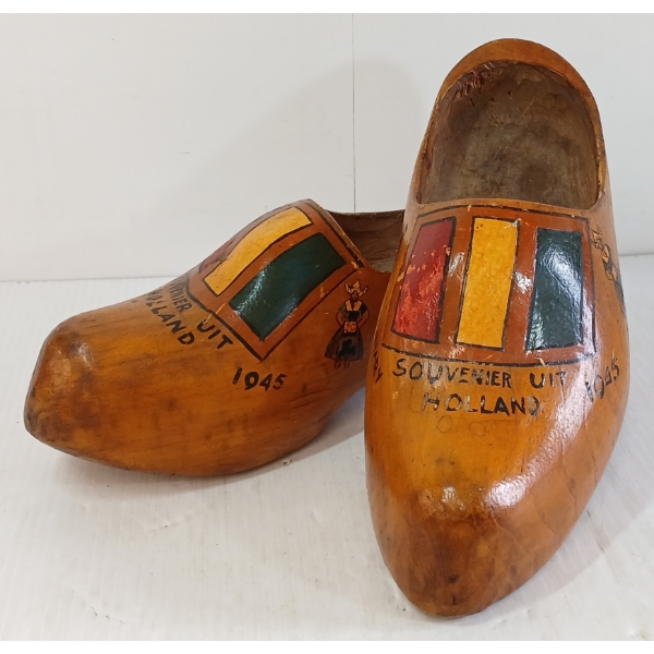 PAIR OF WWII DUTCH WOODEN CLOGS - SOLDIER'S WARTIME SOUVENIR