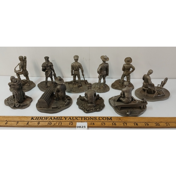 LOT OF 10 - FRANKLIN MINT PEWTER FIGURINES - INCL 'THE PIONEER WOMAN', ETC. 