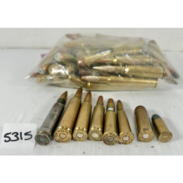 AMMO: APPROX 60X MIXED RIFLE & HANDGUN CARTRIDGES