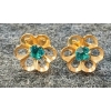 Image 1 : PAIR OF 14K GOLD & BLUE STONE FLOWER EARRINGS