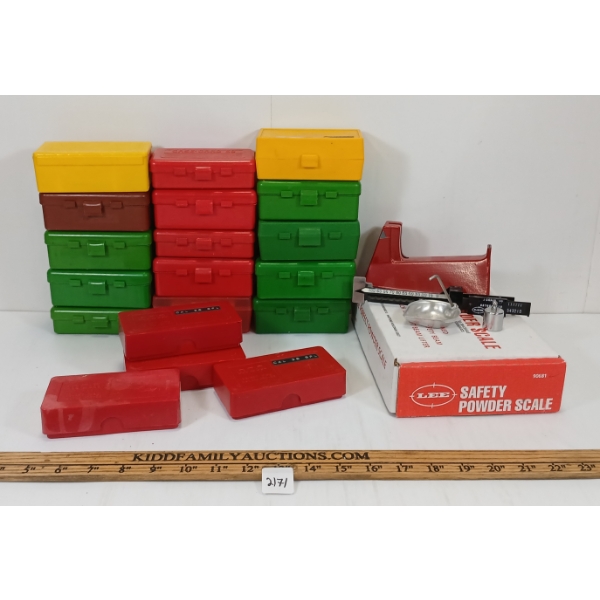 LOT OF 20 - LEE POWDER SCALE & AMMO BOXES