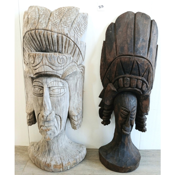 LOT OF 2 - TRIBAL HAND CARVED BUSTS - MID / LATE 20TH CENTURY