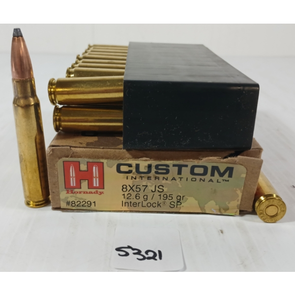 AMMO: 20X HORNADY CUSTOM 8X57 JS - 195GR - INTERLOCK SP