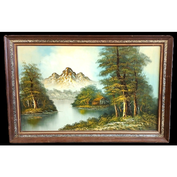 SUMMER MOUNTAIN SCENE BY G. WHITMAN - FRAMED OIL ON CANVAS