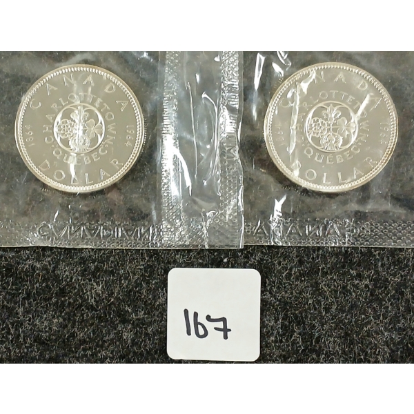  LOT OF 2 - 1964 CDN SILVER DOLLARS - CHARLOTTETOWN