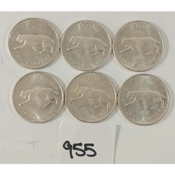 LOT OF 6 - 1967 CDN 25 CENT SILVER COINS
