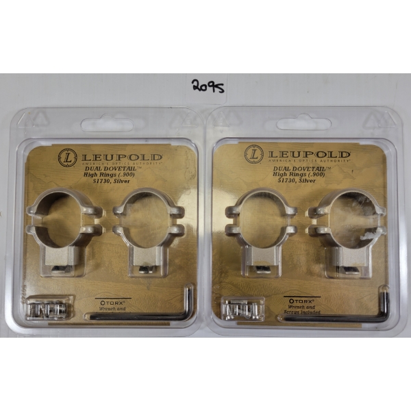 LOT OF 2 - LEUPOLD DUAL DOVETAIL .900 SCOPE RINGS - SILVER 