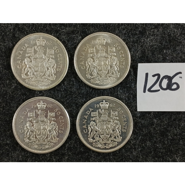 LOT OF 4 - 1961 CDN 50 CENT SILVER COINS