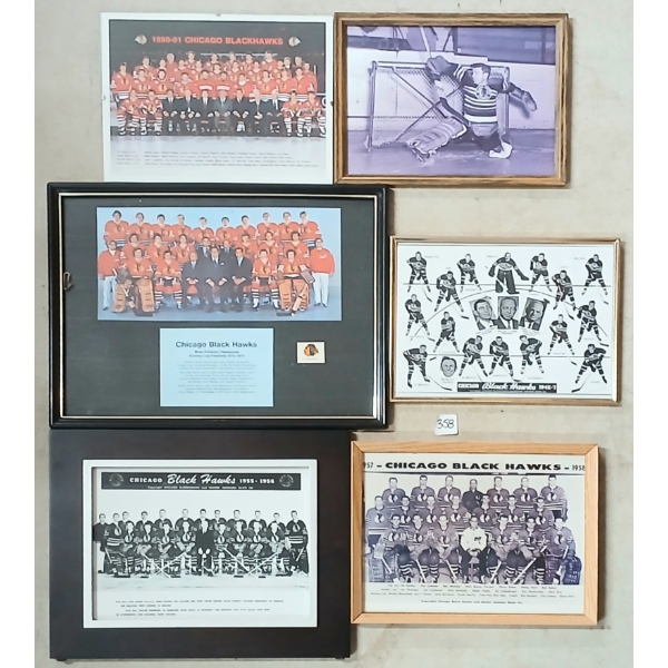 LOT OF 6 - 1957-1991 CHICAGO BLACK HAWKS TEAMS & BOBBY HULL AUTOGRAPHED PHOTO - FRAMED
