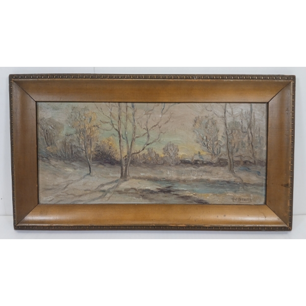 WINTER FOREST BY FRANK VINCENT DUMOND (1865-1951) - FRAMED OIL ON BOARD