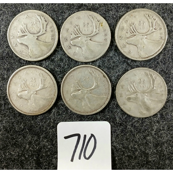 LOT OF 6 - 1939-1963 CDN 25 CENT COINS