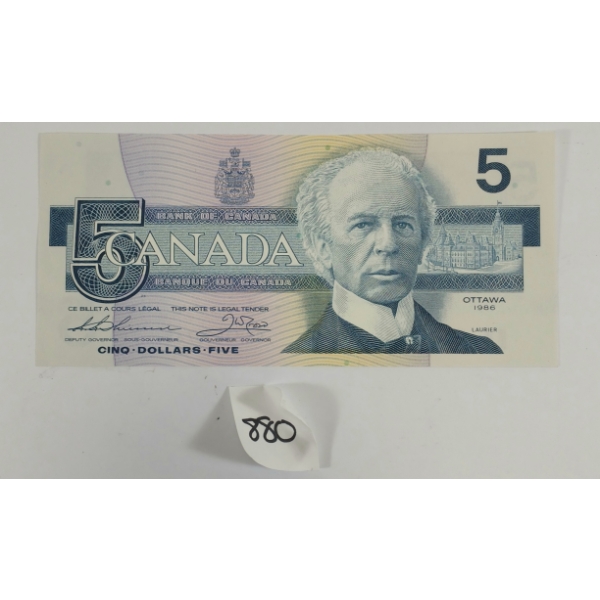1986 CDN $5 BANKNOTE - UNCIRCULATED