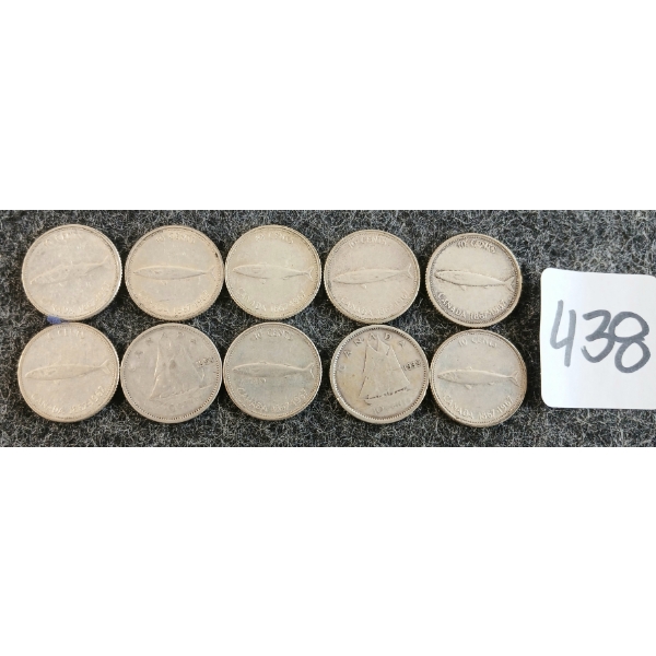 LOT OF 10 - 1939-1967 CDN 10 CENT COINS