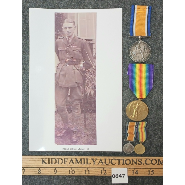 2ND LIEUT. W. MATSON HILL FILE - WWI MEDALS & PHOTOGRAPH