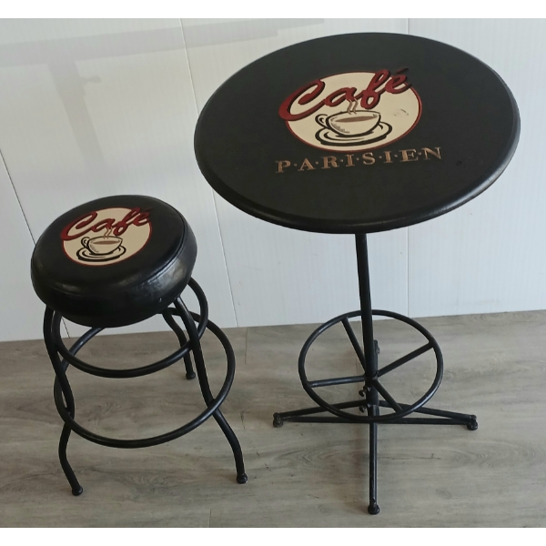 PARISIEN CAFE TABLE & STOOL SET - LEATHER TOP