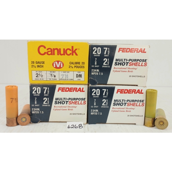 AMMO: 66X FEDERAL/CANUCK 20GA 2 3/4IN - 7 1/2 SHOT
