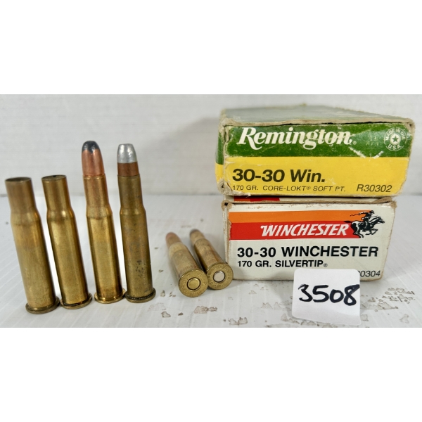 AMMO / BRASS: 29X LIVE & 9X BRASS .30-30 WIN 170GR. SP 