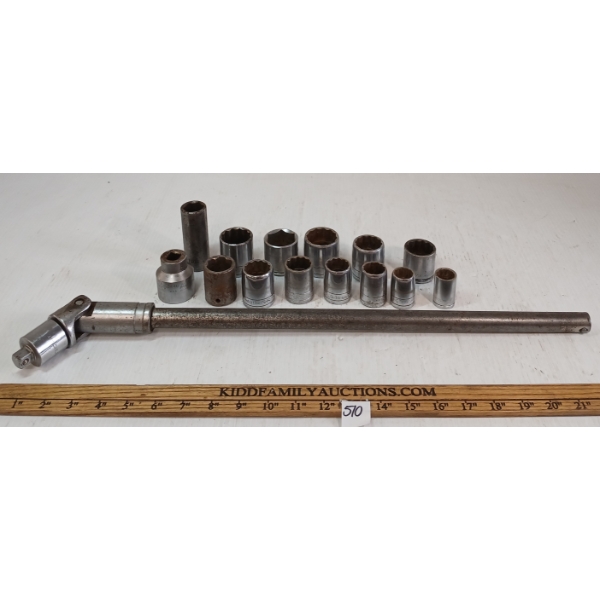 LOT OF 15 - 1/2IN DRIVE BREAKER BAR W/ SOCKETS