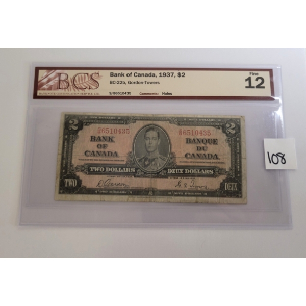1937 CDN $2 BANKNOTE - BCS GRADED