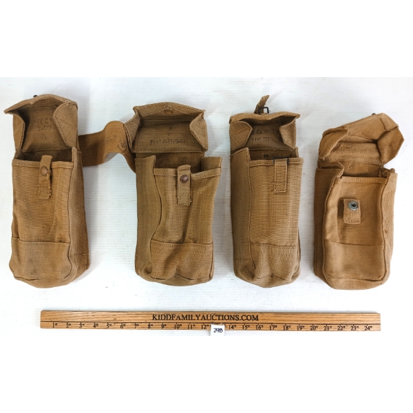 LOT OF 4 - BREN GUN UTILITY POUCHES & UNIVERSAL POUCHES - INCL M.E. CO. MKIII, 340, ETC