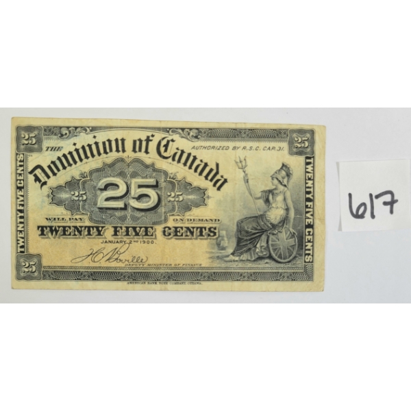 1900 DOMINION OF CANADA 25 CENT SHINPLASTER