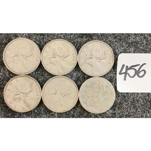 LOT OF 6 - 1948 CDN 25 CENT COINS