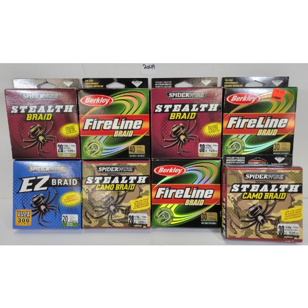 LOT OF 13 - BERKLEY & SPIDERWIRE 20, 30 & 40LBS FISHING LINE 