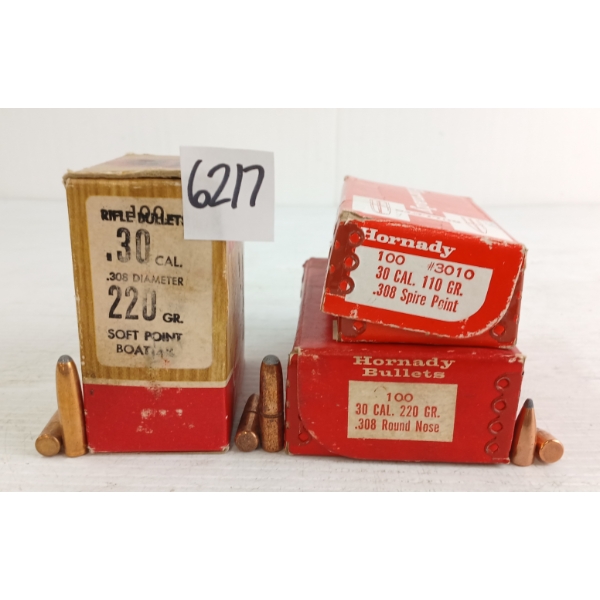 BULLETS: APPROX 180X HORNADY & NORMA .30CAL - 110 & 220GR