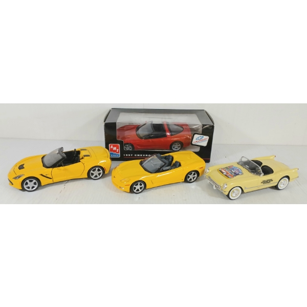 LOT OF 4 - ERTL AMT DIECAST 1997 CHEVROLET CORVETTE, MAISTO 2014 CORVETTE STINGRAY, ETC