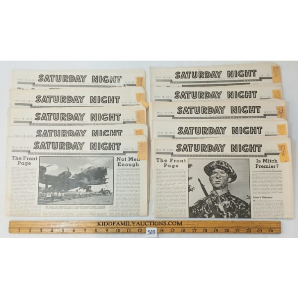 LOT OF 10 - 1942-1943 "SATURDAY NIGHT" THE CANADIAN ILLUSTRATED WEEKLY NEWSPAPERS