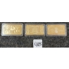 Image 1 : LOT OF 3 - CDN $100 BANKNOTE & U.S. $5 & $5000 COMMEMORATIVE 24K GOLD PLATED COPPER BARS