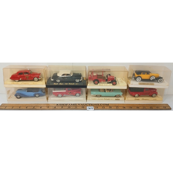 LOT OF 8 - SOLIDO DIECAST MODELS - 1950 CABRIOLET, 1939 DELAHAYE 135M, FIRE DEPT., ETC