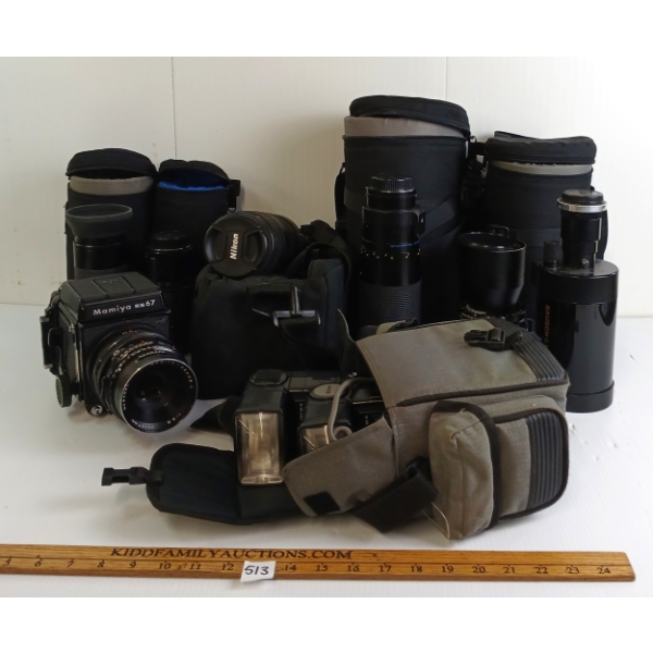 JOB LOT - MAMIYA RB 67 CAMERA & PHOTOGRAPHY ACCESSORIES - INCL MAMIYA & NIKON LENSES, FLASH, ETC