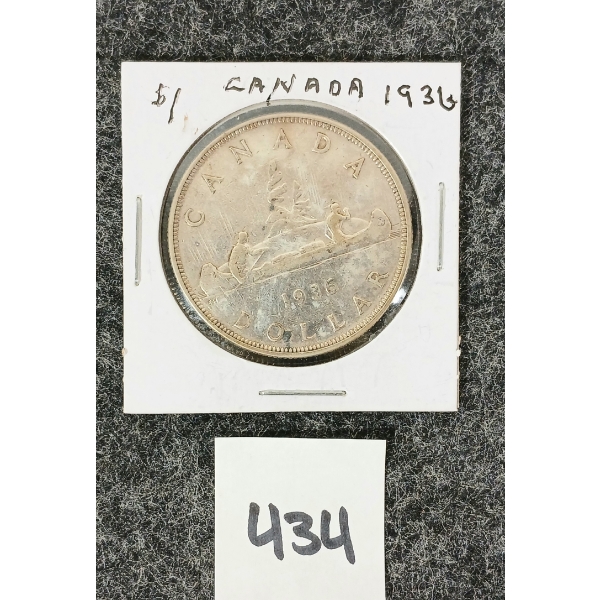 1936 CDN SILVER DOLLAR COIN - VOYAGEUR 