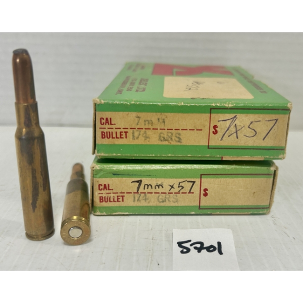 AMMO/BRASS: 35X LIVE & 3X BRASS 7MM MAUSER 174GR. SP