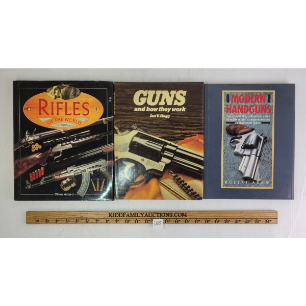 LOT OF 3 - "MODERN HANDGUNS", "GUNS AND HOW THEY WORK" & "RIFLES OF THE WORLD" - HARDCOVERS