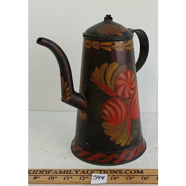 PAINTED TIN TOLEWARE COFFEE POT