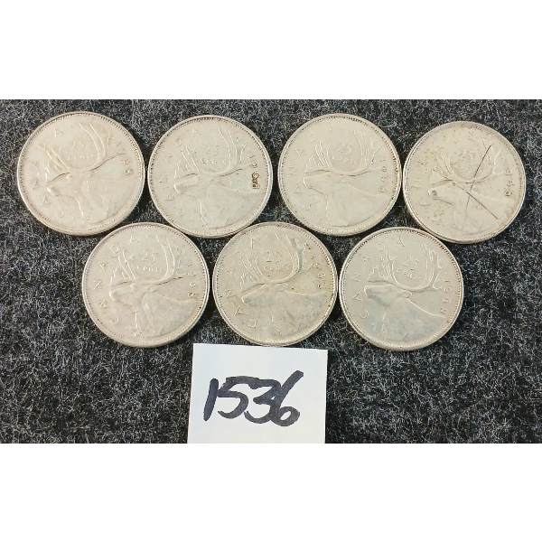 LOT OF 7 - 1968 CDN 25 CENT SILVER COINS
