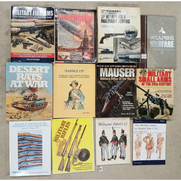 LOT OF 12 - MILITARY WEAPONS & HISTORY BOOKS - AUSTRALIA, MIDDLE EAST, BRITAIN, ETC