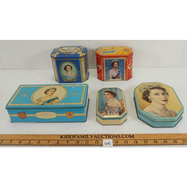 LOT OF 5 - QUEEN ELIZABETH II SOUVENIR TINS 