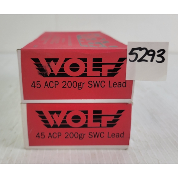 AMMO: 100X WOLF .45ACP - 200GR - SWC - SEALED