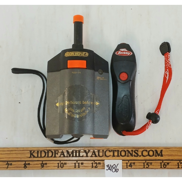 LOT OF 2 - POINTMATIC HOOK-HONE-R II RECHARGEABLE HOOK SHARPENER & BERKLEY MOTORIZED LINE STRIPPER