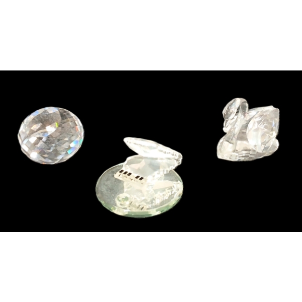 LOT OF 3 - SWAROVSKI SWAN, PIANO & ADVERTISEMENT CRYSTAL FIGURINES
