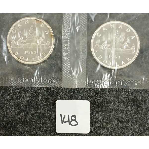  LOT OF 2 - 1963 CDN SILVER DOLLARS - VOYAGEUR 
