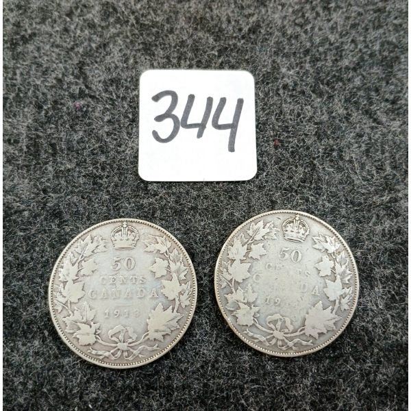 LOT OF 2 - 1913 & 1914 CDN 50 CENT COINS