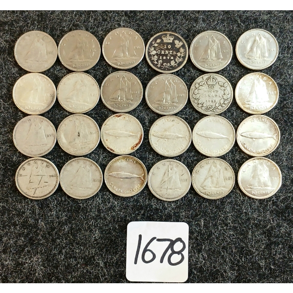 LOT OF 24 - 1874-1973 CDN 10 CENT COINS