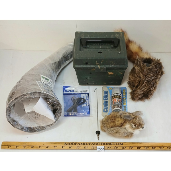 LOT OF 3 - KC'S MOOSE MAGNUM MODEL CALL, WHITETAIL BUCK URINE SPRAY & FOXPRO CALLER OF THE WILD