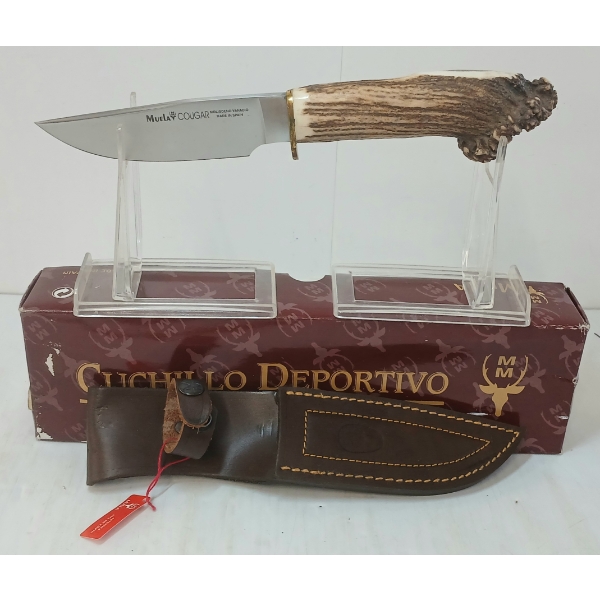 MUELA COUGAR STAG ANTLER KNIFE W/ LEATHER SHEATH