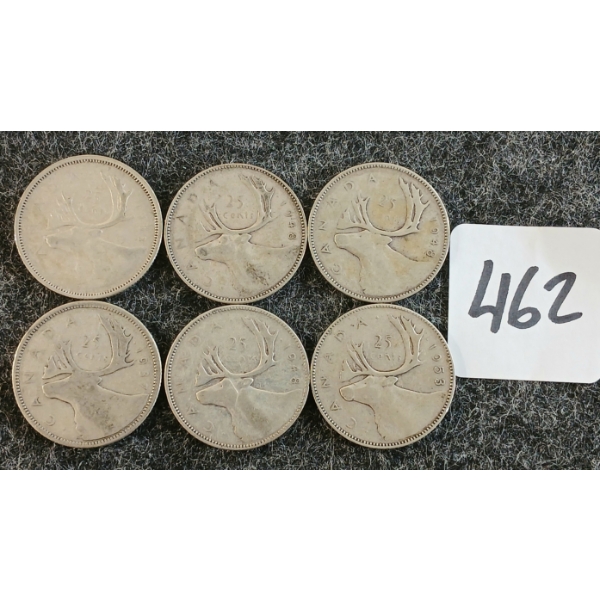 LOT OF 6 - 1937-1948 CDN 25 CENT COINS